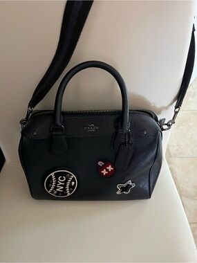 Coach Black Leather Satchel with Patch Details